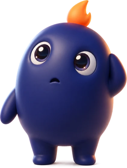 首をかしげて考える「はなびのこびと」